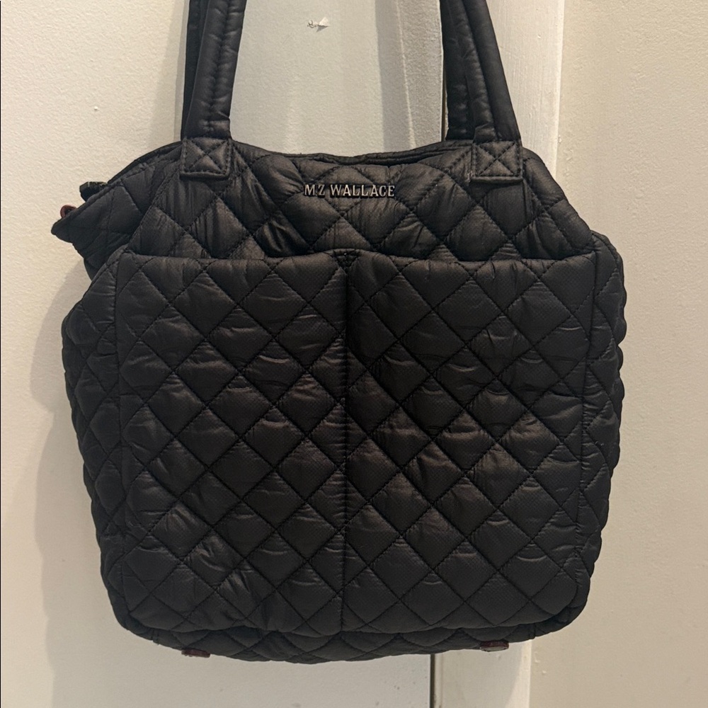 MZ Wallace Black Quilted Nylon Tote with Dual Straps